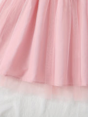 Girls Floral Print Ruffle Trim Mesh Overlay Dress