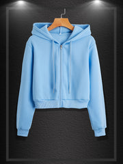 Crop Hoodie Zip Up Hooded Sweatshirt Casual Long Sleeve