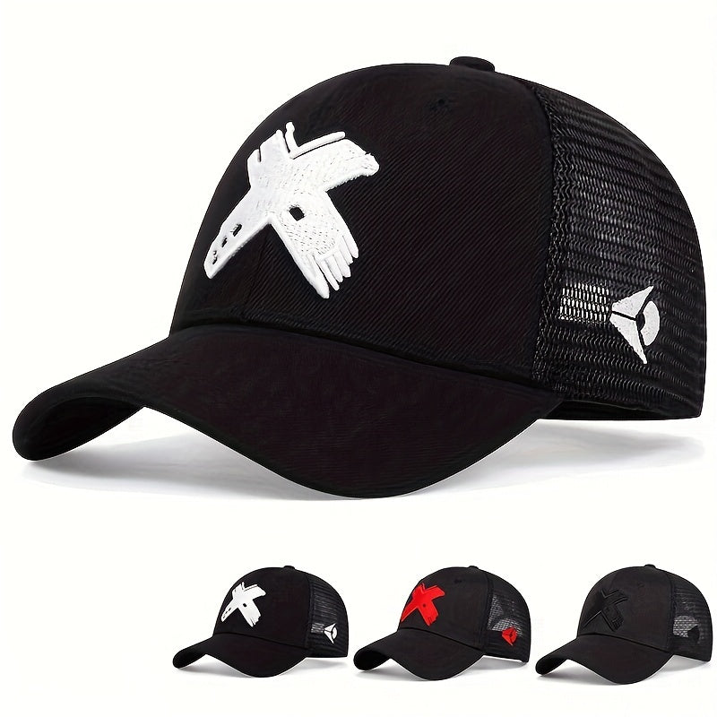 X Embroidery Unisex Trucker Hat Mesh Baseball Cap Lightweight Sunshade