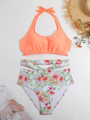 Floral Print Halter Neck Swimsuit Set