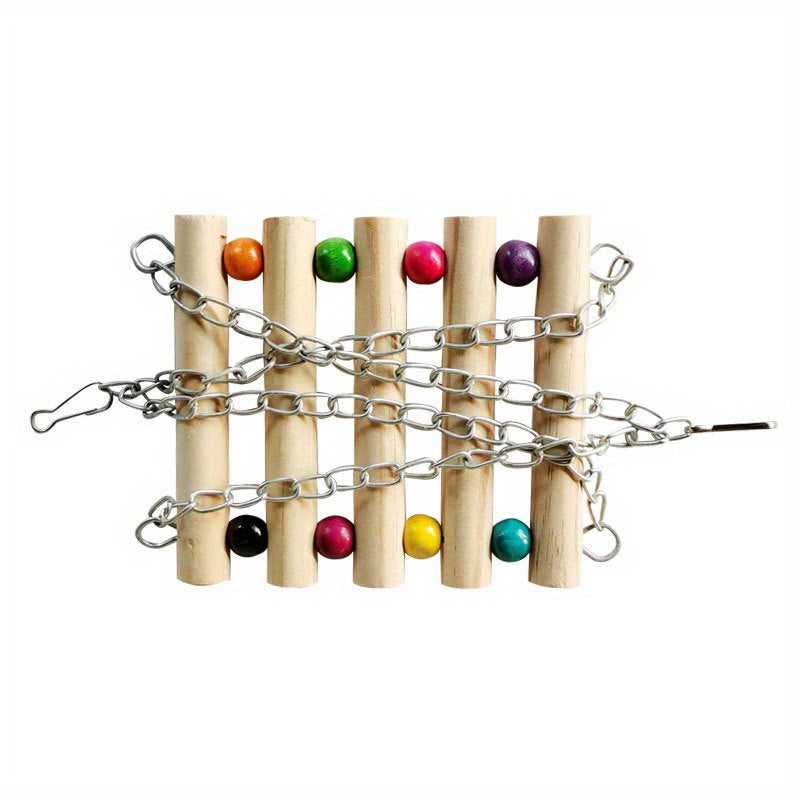 Pet Wooden Ladder Climbing Swing for Parrots Fun Hammock Toy