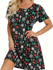 Christmas Nightdress Women's Plus Allover Print Short Sleeve Tee