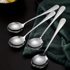 6pcs Stainless Steel Soup Spoons Round Dinner Table Spoons