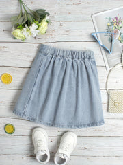 Girls Summer Denim Skirt with Button Decor