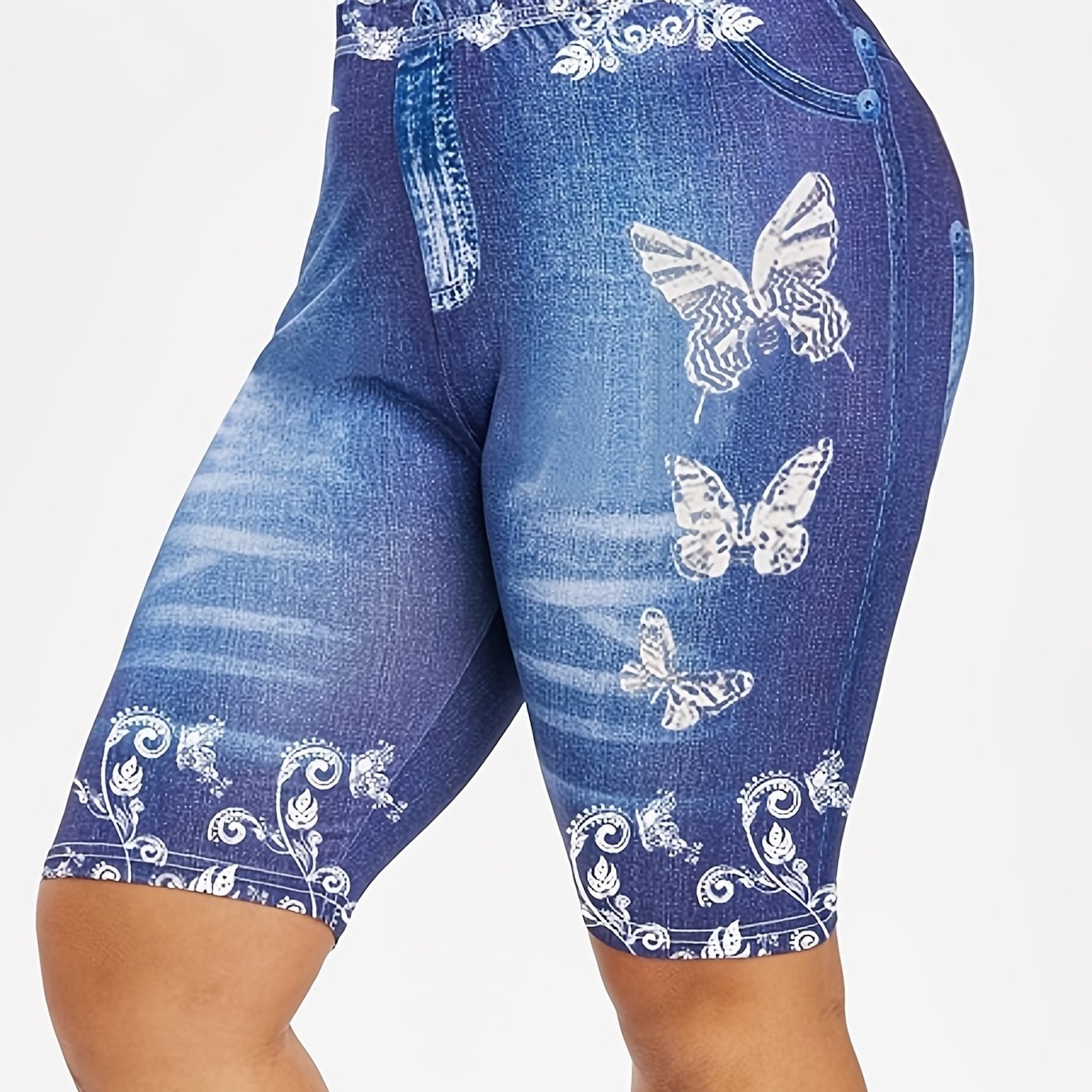 Sexy Butterfly Print Short Leggings High Waist Slim Bottoms