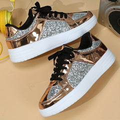 Glitter Reflective Faux Leather Skate Shoes