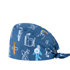 Adjustable Cartoon Print Nurse Hat with Buttons Scrub Cap
