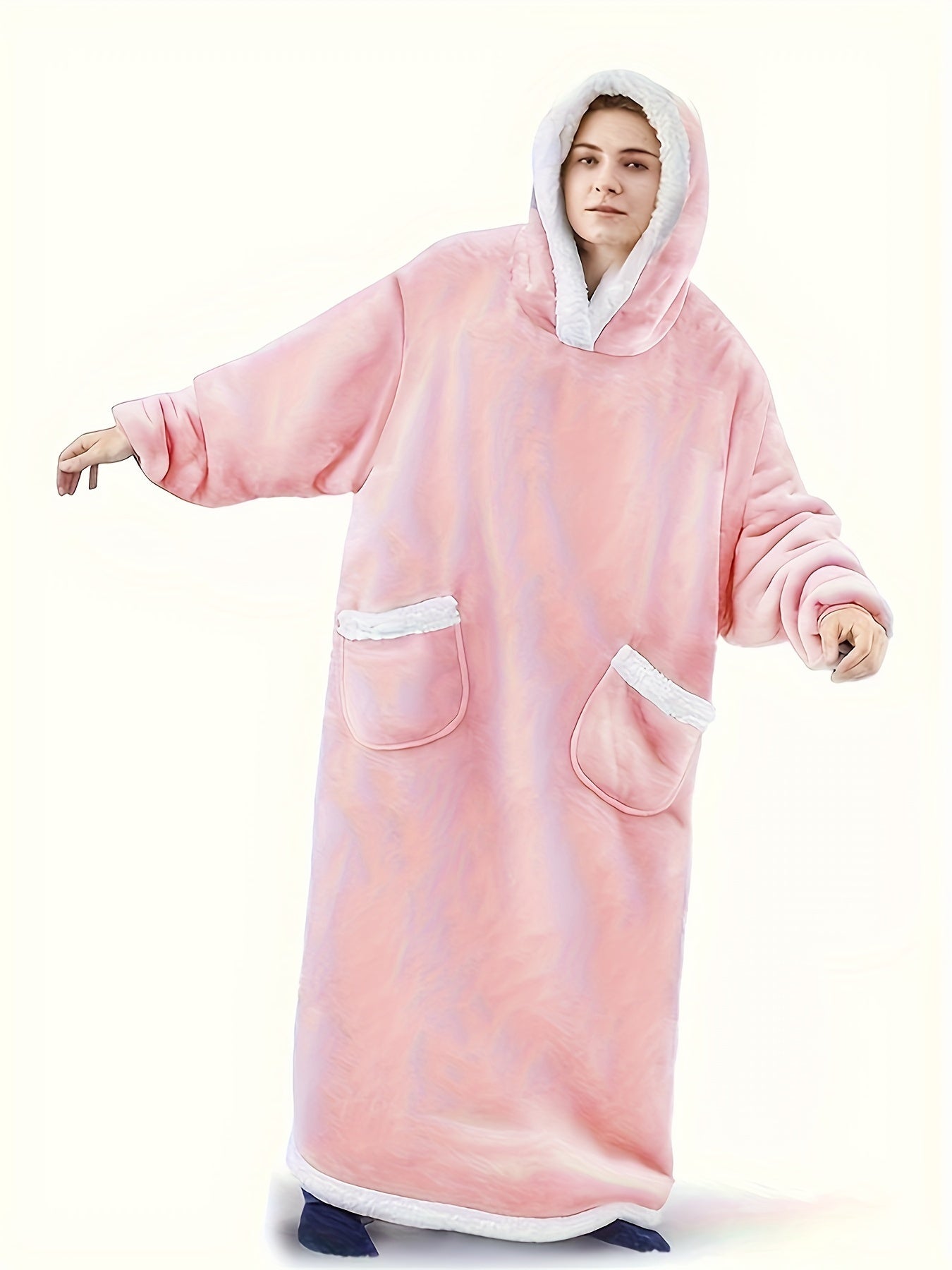Winter Fuzzy Trim Fleece Blanket Robe