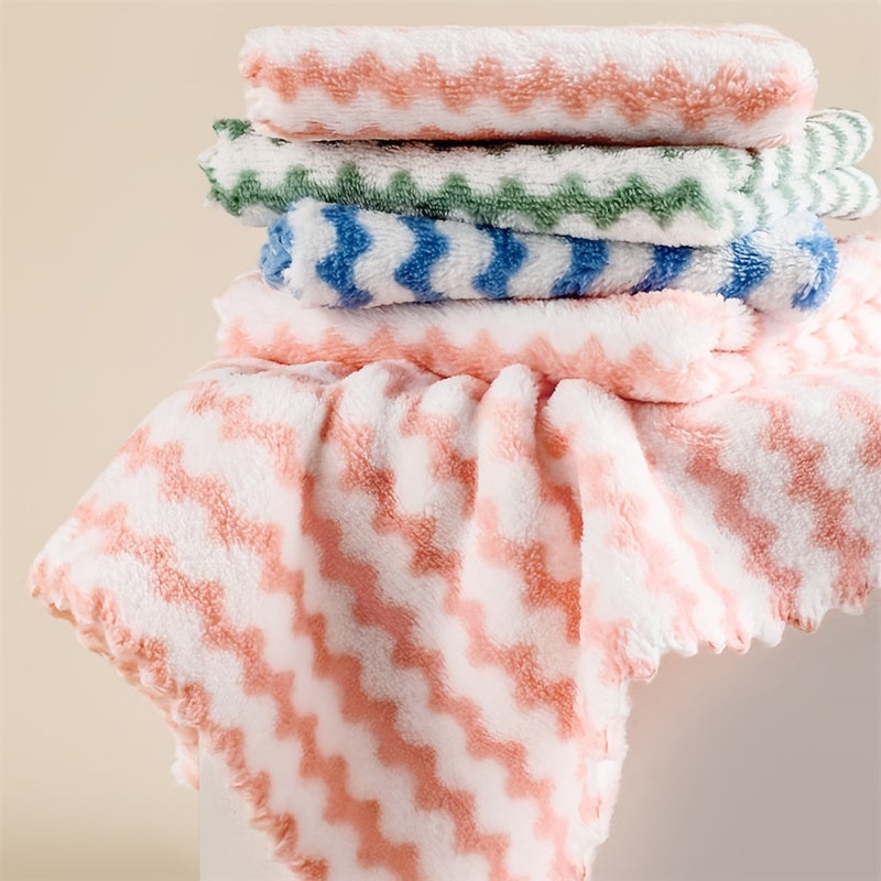 5pcs Microfiber Striped Dish Cloths Coral Velvet Towels for Kitchen Bathroom Car