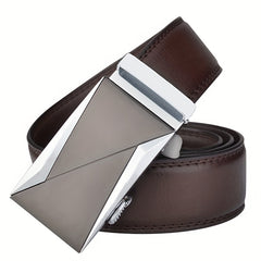 Men's Leather Belt with Metal Automatic Buckle