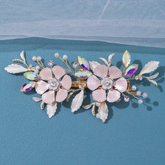 Girls Golden Pink Flower Hair Clip Colorful Rhinestone Hairpin
