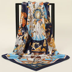 Boho Tribal Print Bandana Vintage Cartoon Satin Shawl Silk Square Scarf