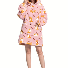 Puppy Pattern Fleece Hooded Blanket