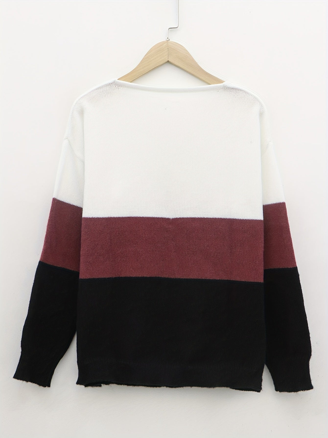 V Neck Slit Sweater Long Sleeve Women's Pullover