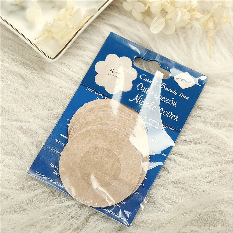 5 Pairs Chest Round Shape Reusable Adhesive Bra Breast Patch