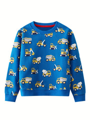 Excavator Print Boys Casual Pullover Sweatshirt