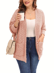 Casual Cardigan Women's Plus Fluffy Long Sleeve Slight Stretch