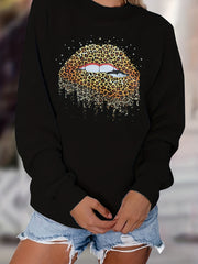 Leopard Print Crew Neck Sweatshirt Long Sleeve Pullover Tops