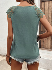 Sleeveless Lace Top Crew Neck Casual Summer Tank