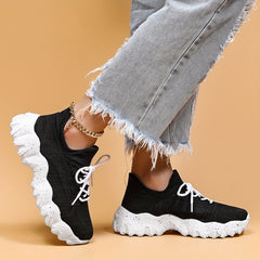 Thick Sole Running Shoes Mesh Breathable Lace Up Outdoor Sneakers