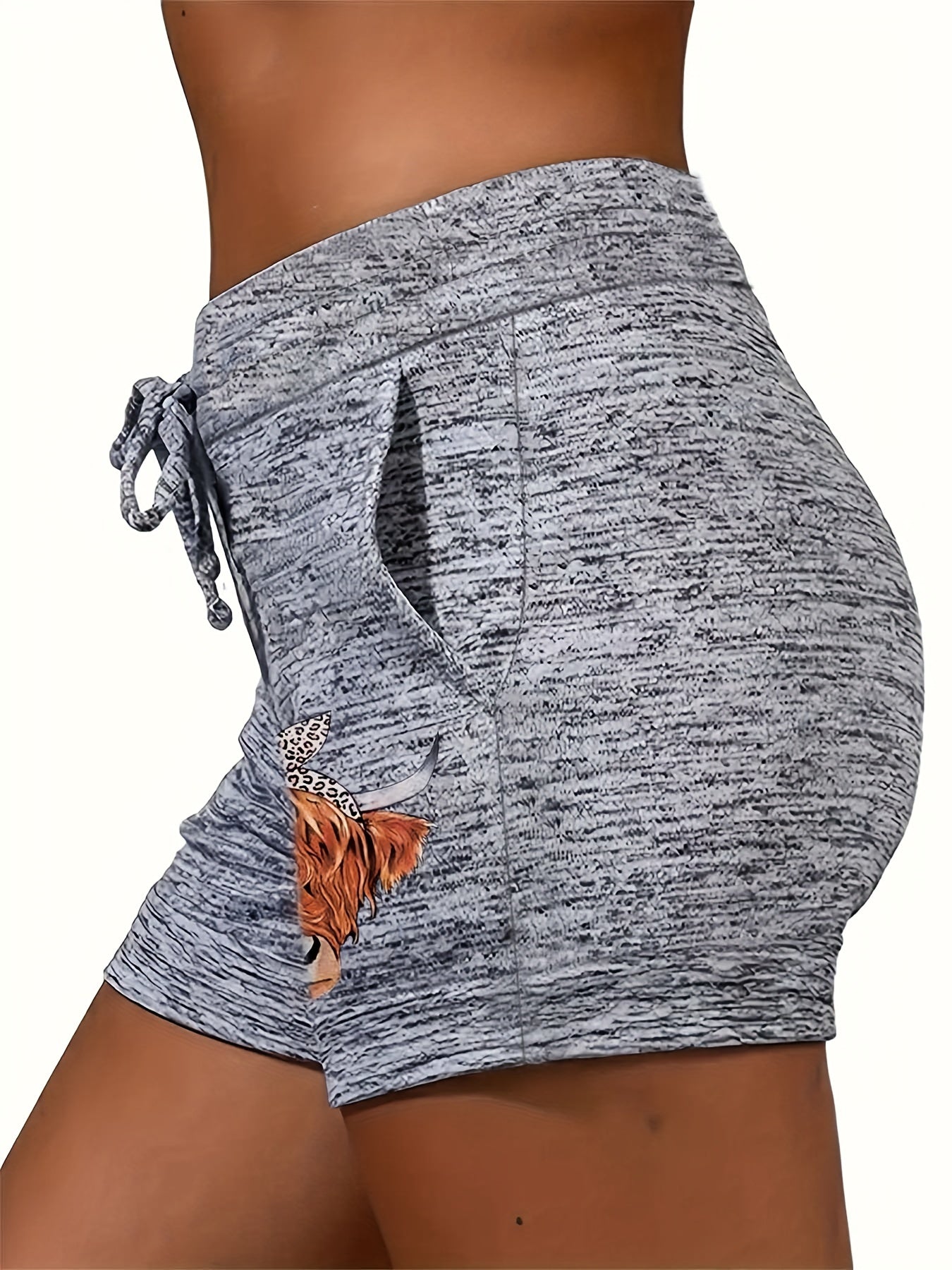Heifer Print Drawstring Shorts for Women