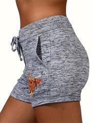 Heifer Print Drawstring Shorts for Women