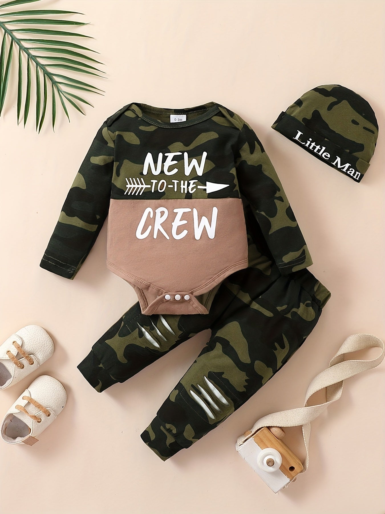 Baby Boy's Camo Suit TO THE CREW Printed Romper & Trousers Set