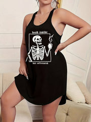 Halloween Skull & Coffee Print Lounge Dress