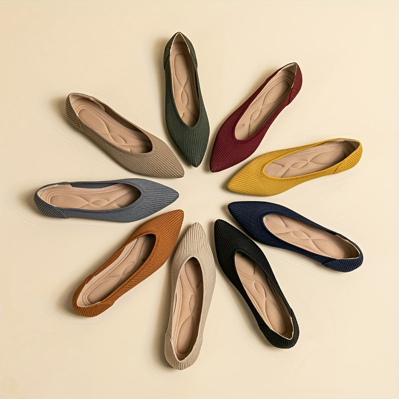 Women's Rib Knit Flat Shoes Pointed Toe Slip-On Soft Sole Casual Shoes