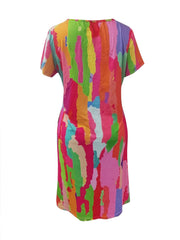 Splash Ink Print Dress V Neck Short Sleeve Casual Dress