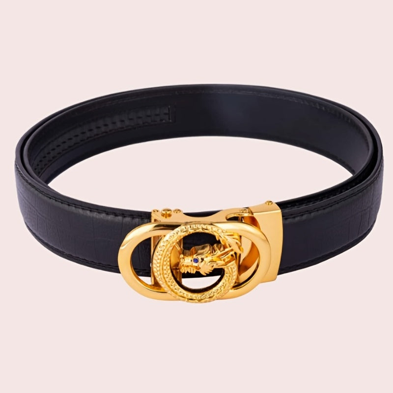 Men's Cut Edge Line Belt With Dragon Buckle