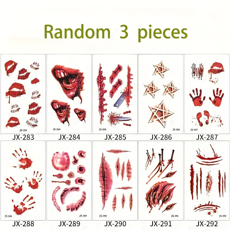 Realistic Gory Halloween Wound Tattoo Stickers (1pc/3pcs/10pcs)