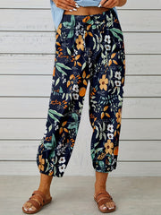 Floral Print Cropped Pants High Waist Loose Casual Pants