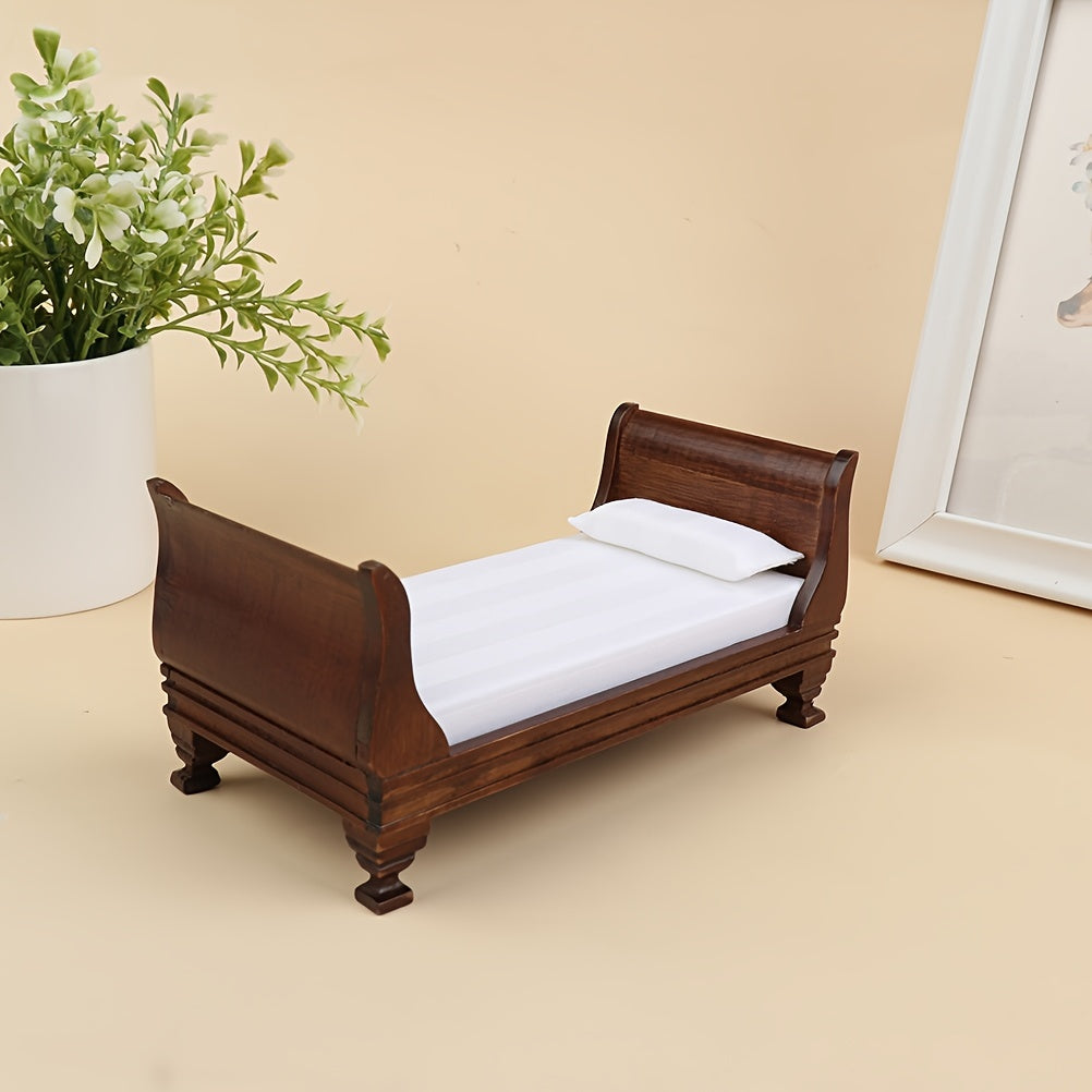 Wooden Single Bed Dollhouse Furniture Decor Toy