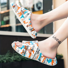 Men's Graphic Slides Casual Non Slip Slippers Open Toe Shoes