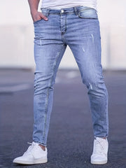 Men's Slim Fit Ripped Jeans Casual Street Style Distressed Denim Pants