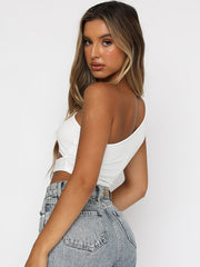 One Shoulder Crop Tube Tops Solid Slim Fit Crop Tops Women's Clothing