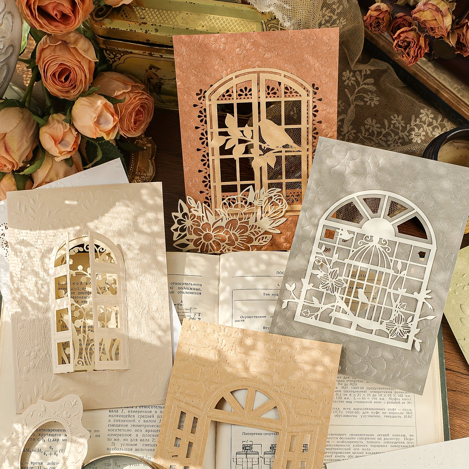 5pcs Letterpress Embossed Hollow Collage Card Time Exclusive Series