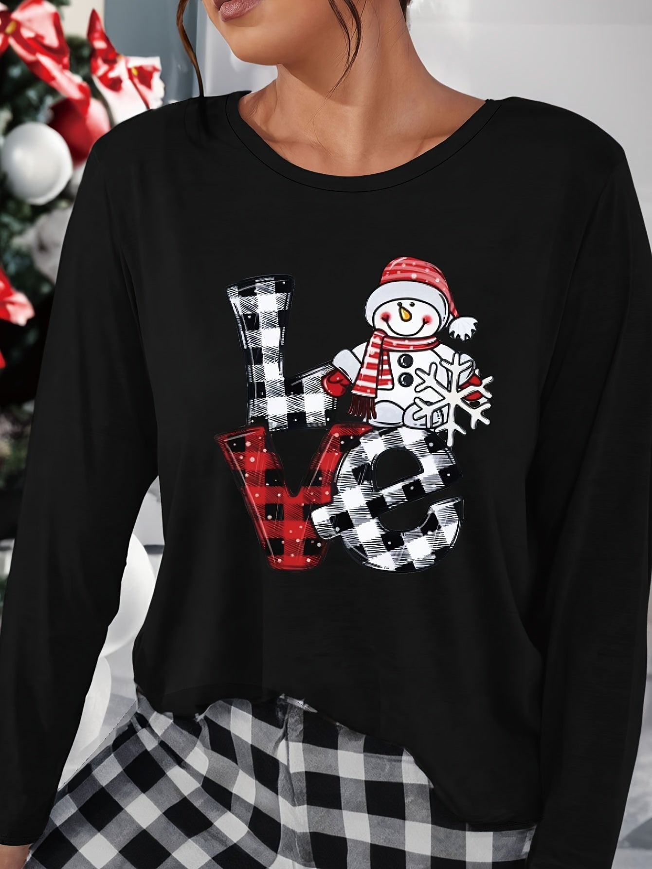 Christmas Snowman Print Long Sleeve Top