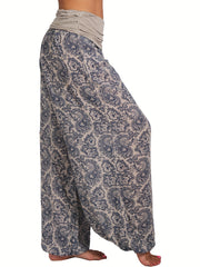 Floral Print Harem Pants High Waist Solid Pants For Spring & Summer