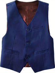 Boys Formal Sleeveless Vest Button Down Solid Vest For Party