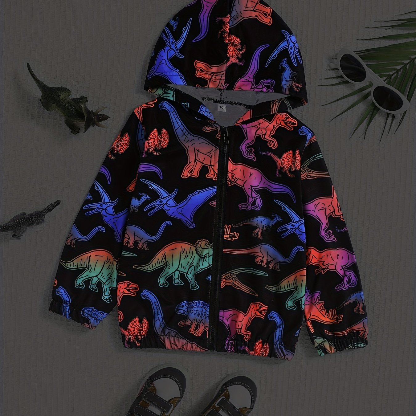 Kid's Cartoon Print Zipper Windbreaker Coat