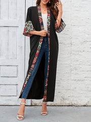 Geometric Pattern Contrast Band Beach Cover Up Half Sleeve Sun Protection