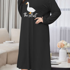 Plus Size Lounge Dress Women's Plus Goose & Letter Print Tee Sleep Dress