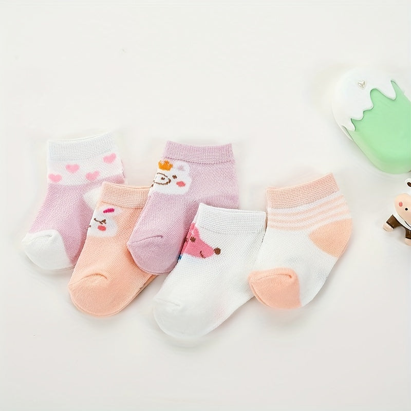 5 Pairs Cotton Cartoon Animal Mesh Socks For Newborn Baby Toddler Girls