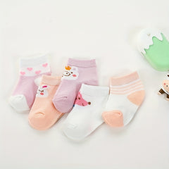 5 Pairs Cotton Cartoon Animal Mesh Socks For Newborn Baby Toddler Girls