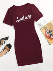 Letter & Heart Print Bodycon Dress Casual Tee Dress