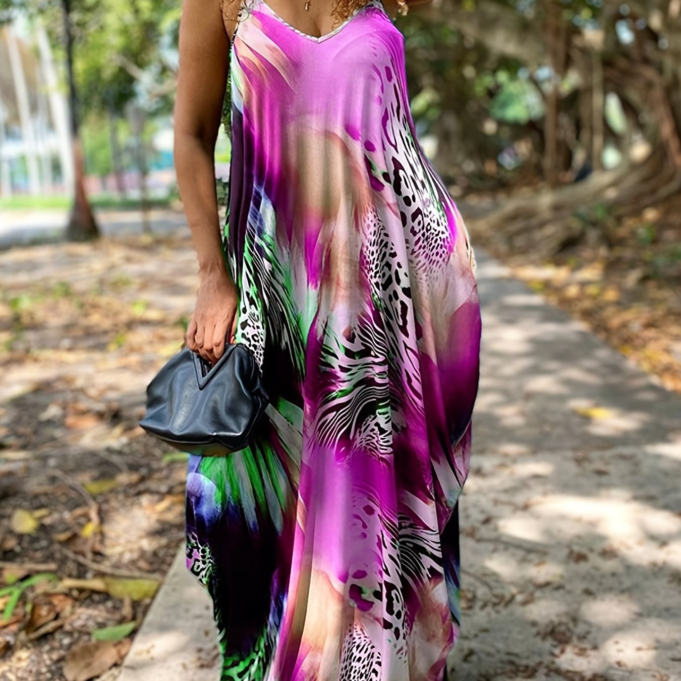 Animal Print V Neck Spaghetti Strap Dress