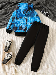 Boy's Tie Dye WILD BOY Print Hoodie & Sweatpants Set