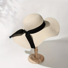 Women's Floppy Sun Hat Ribbon Bowknot Wide Brim Straw Hat